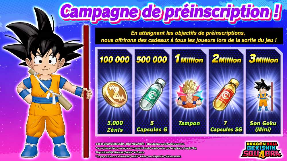 Récompenses de préinscriptions de Dragon Ball Gekishin Squadra