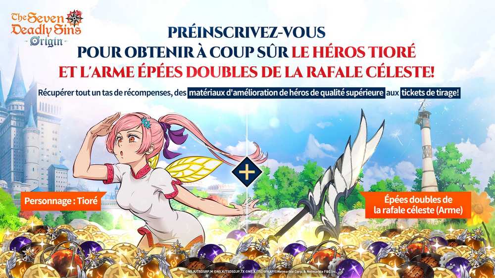 Image promotionnelle en français des récompenses de préinscription pour The Seven Deadly Sins Origin
