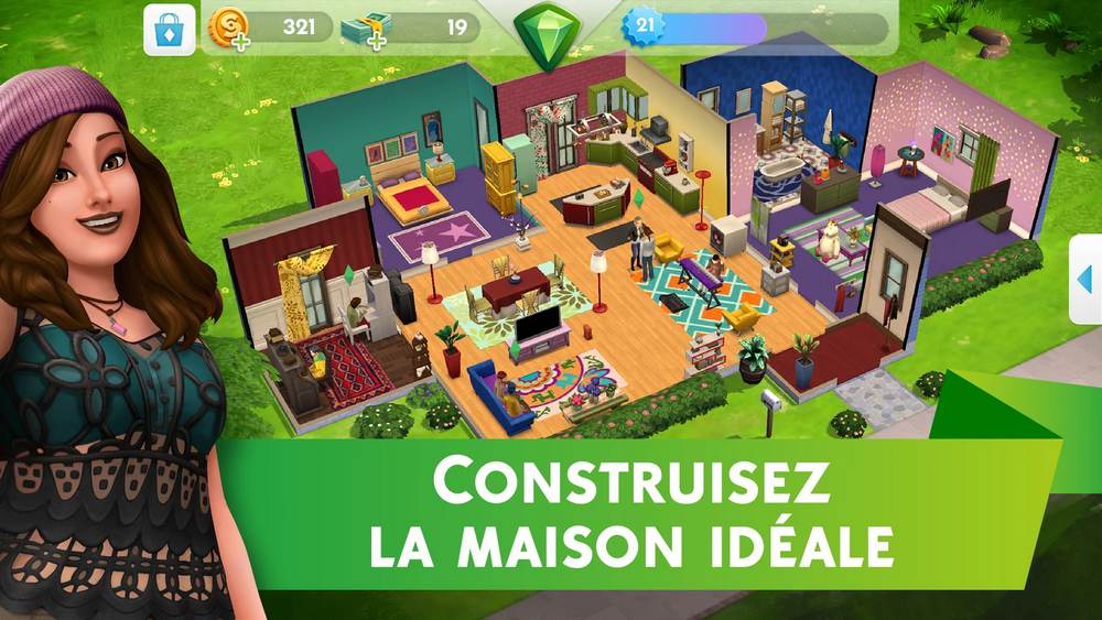 Image promotionnelle en français des Sims Mobile